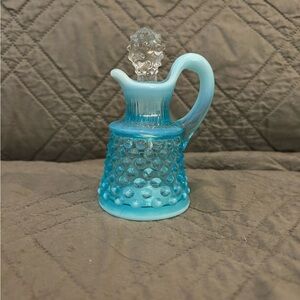 Fenton Blue Hobnail Glass cruet with stopper